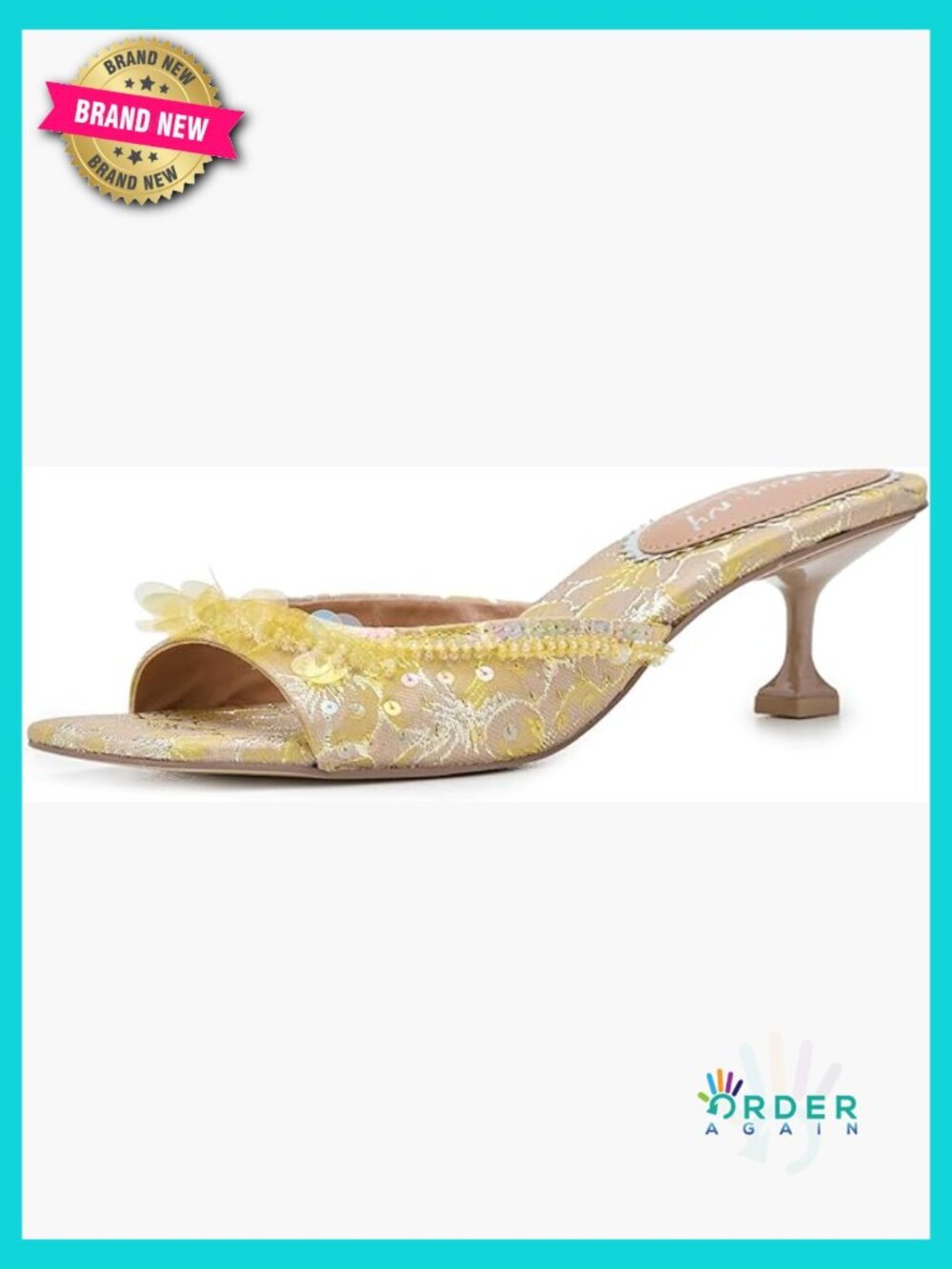 Jeweled Mule Sandals Kitten Heel Open Toe Slip on Party Heels Juliana